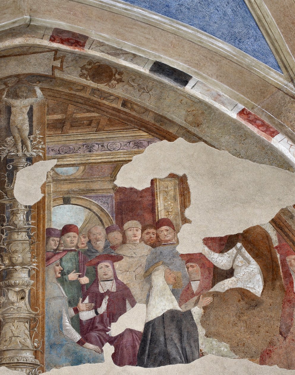 Reprezentace sv. Kateřiny Sienské před papežem Gregoirem XI avignonská freska od Giovanniho Donata da Montorfano (1460-1502) Luneta kaple Bolla, levá loď (sv. Kateřina Sienská před papežem Řehořem XI. v Avignonu) Freska od Giovanni Dona od Giovanni Donato Montorfano