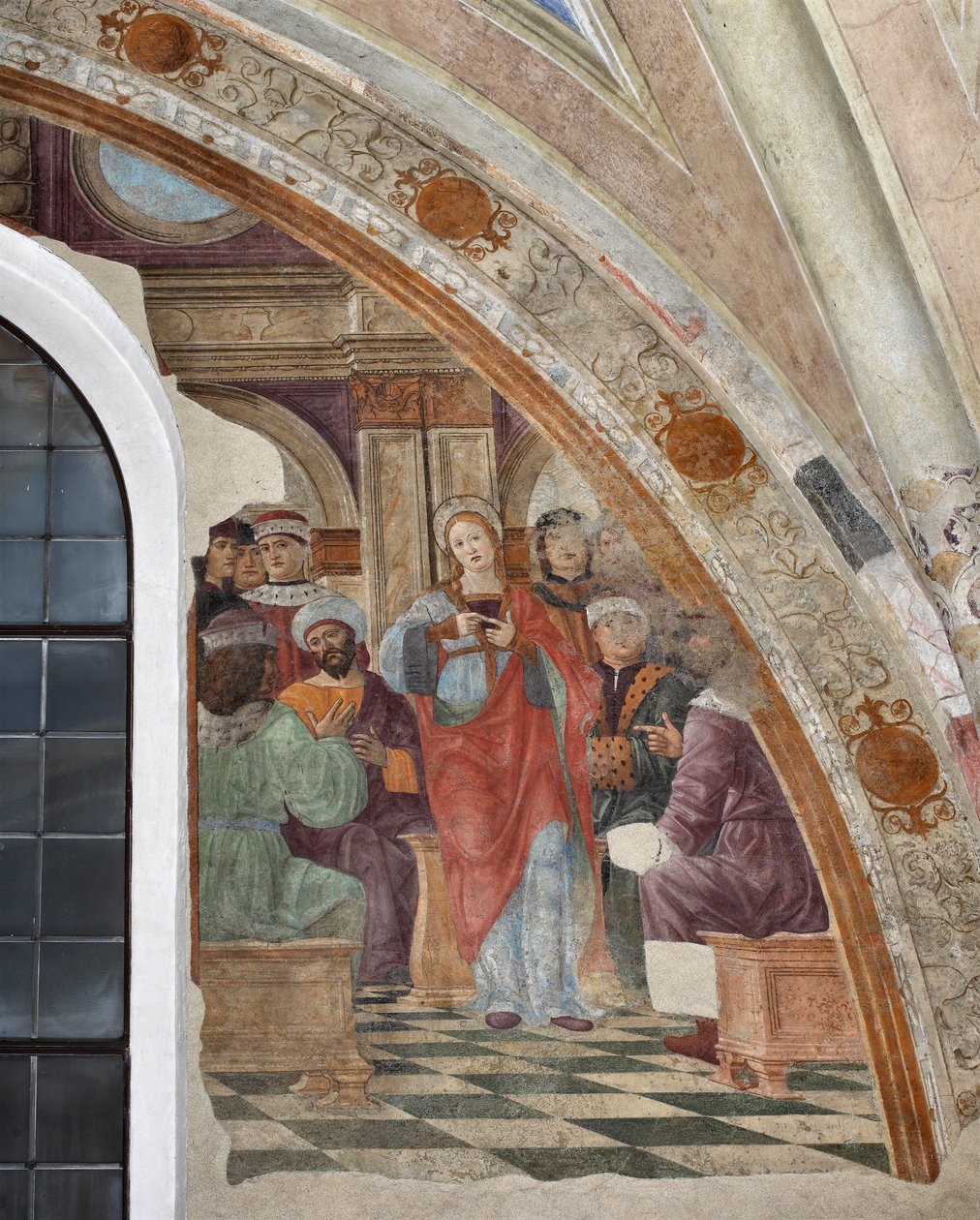 Znázornění sporu mezi svatou Kateřinou Alexandrijskou a pohany Freska Giovanni Donato da Montorfano (1460-1502) Milán, bazilika Santa Maria delle Grazie od Giovanni Donato Montorfano