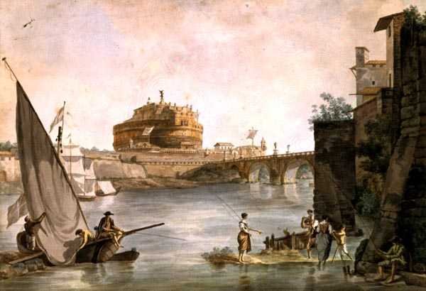Hadriánovo mauzoleum v Andělském hradu v Římě (akvarel na papíře) od Giovanni and Ducros Abraham Volpato