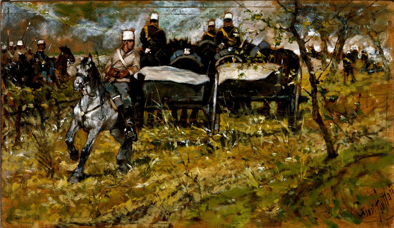 Dělostřelecký manévr. Obraz Giovanni Fattori (1825-1908) od Giovanni Fattori