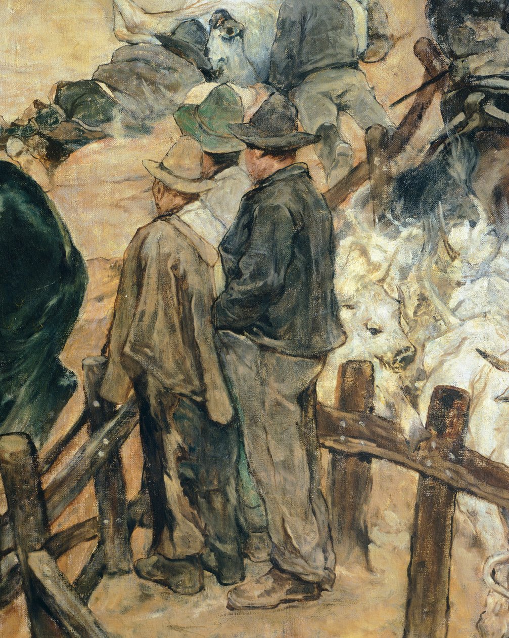 Branding mladých býků v Maremmě, cca 1887, Giovanni Fattori (1825-1908), 86x172 cm, Detail od Giovanni Fattori