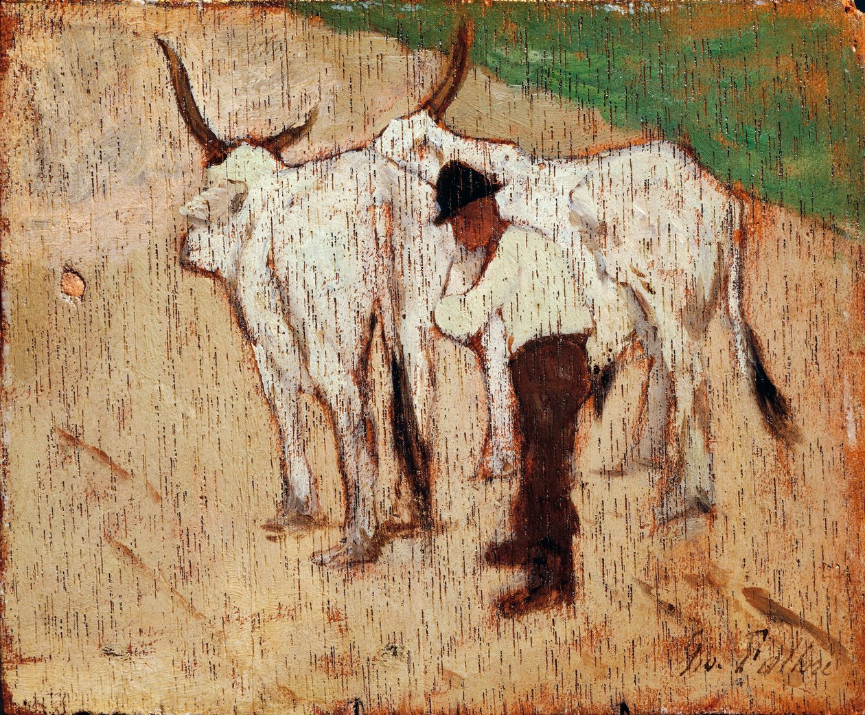 Pastevec a dobytek, Giovanni Fattori (1825-1908), olej na panelu od Giovanni Fattori