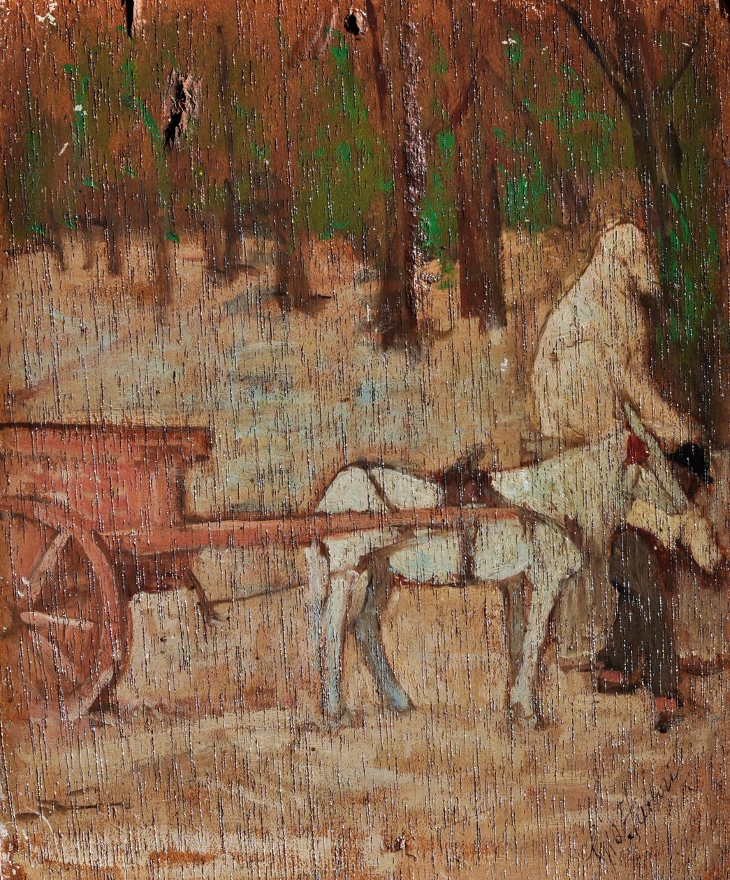 Imprese před Porta Romana, asi 1868-70 (olej na desce) od Giovanni Fattori