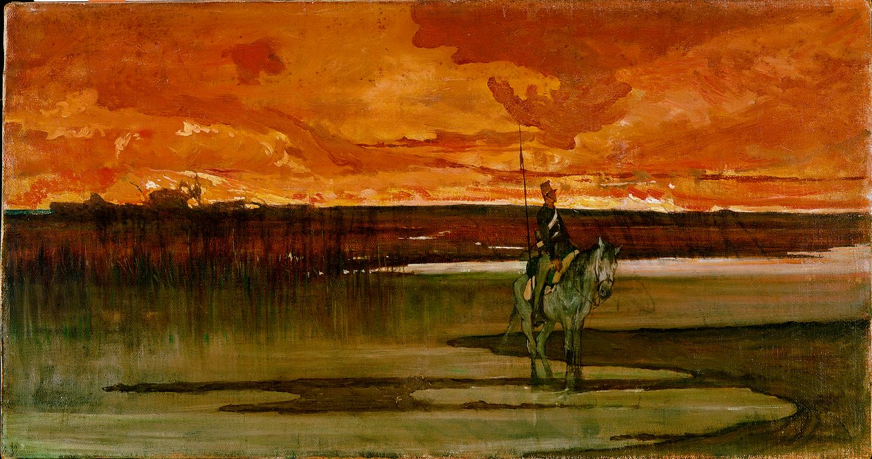 Hlídač na řece Hlídač na řece. Obraz Giovanni Fattori (1825-1908) 1885-1890 ne. 27x57 cm Florencie, Galleria d