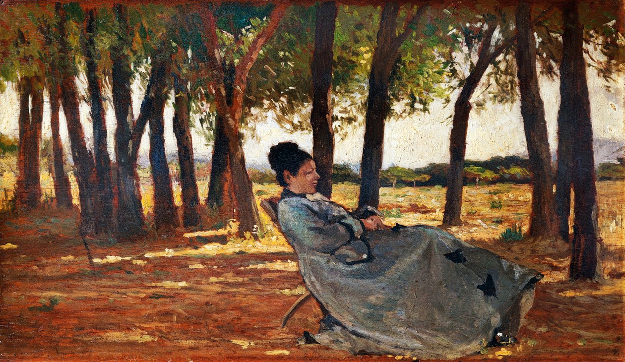 Madam Martelli Castiglioncello, cca 1867, Giovanni Fattori (1825-1908), olej na desce, 20x33 cm od Giovanni Fattori