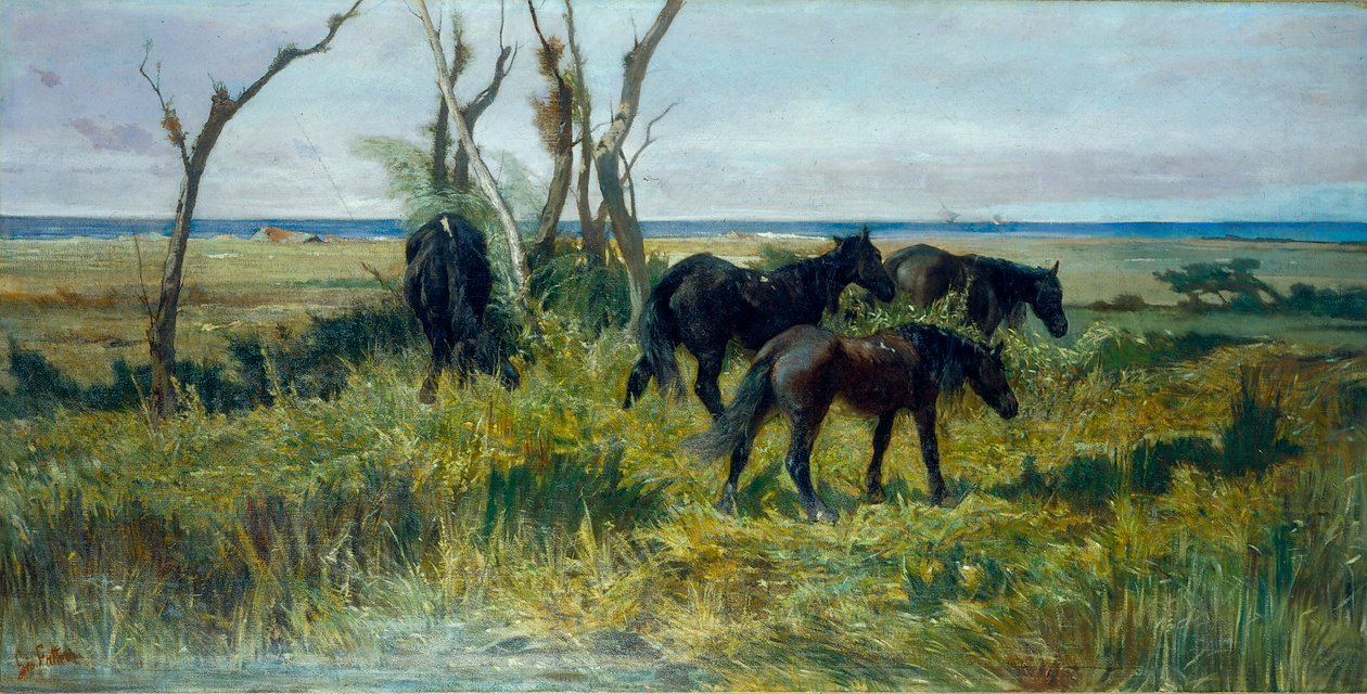 Maremma pastviny. Pasoucí se koně, asi 1872 (olej na plátně) od Giovanni Fattori