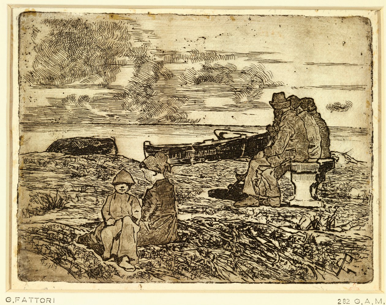 Odpočívající námořníci od Giovanniho Fattoriho (1825-1908), lept od Giovanni Fattori