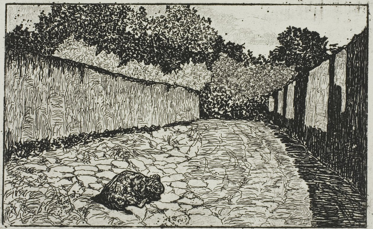 Malá ulice na okraji Florencie se štěnětem od Giovanni Fattori