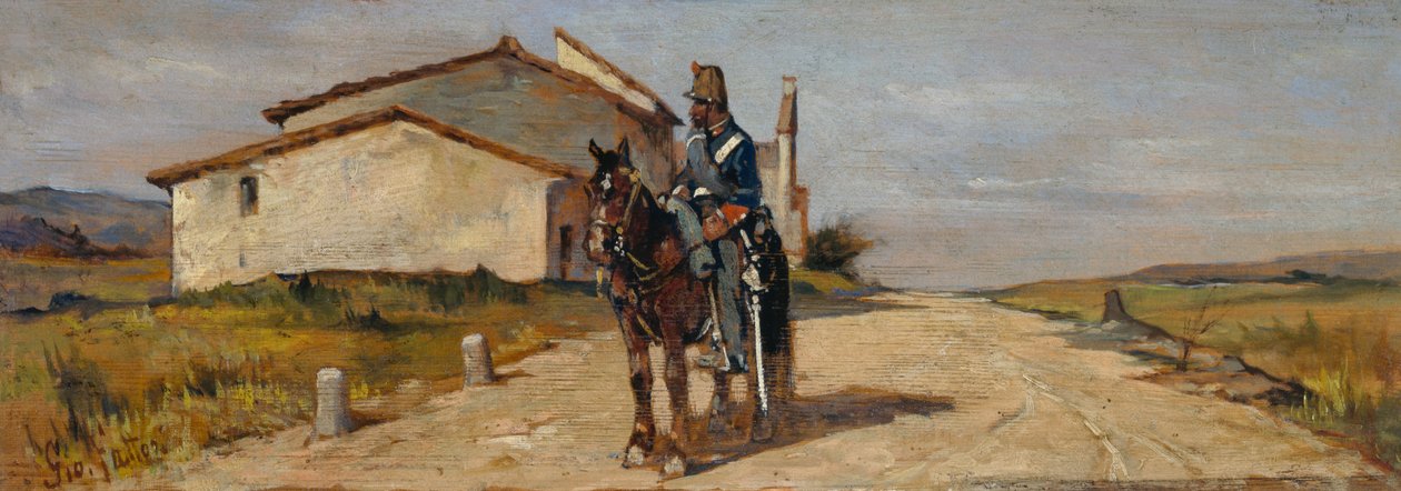 Voják na koni nebo karabiniere na koni v hlídce od Giovanni Fattori