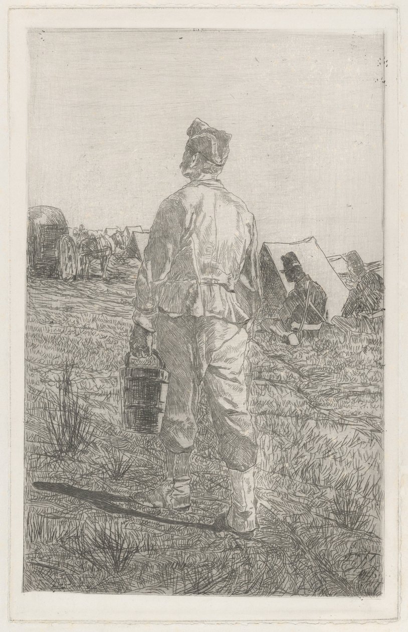 Voják s kbelíkem, pohled zezadu (Voják zezadu s kbelíkem) od Giovanni Fattori