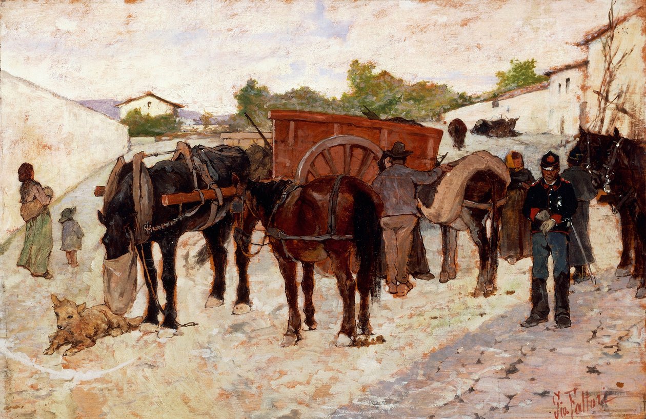 Zastavení v Maremmě aneb scéna venkovského života od Giovanniho Fattoriho (1825-1908), olej na plátně, 28x42 cm od Giovanni Fattori