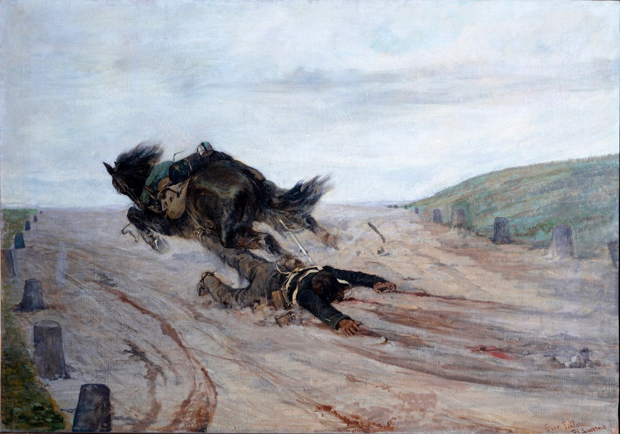 Noha v koni Kůň padá. Obraz Giovanni Fattori (1825-1908) 1878-1879 Rozměr.90x130 cm Florencie, Galerie moderního umění od Giovanni Fattori