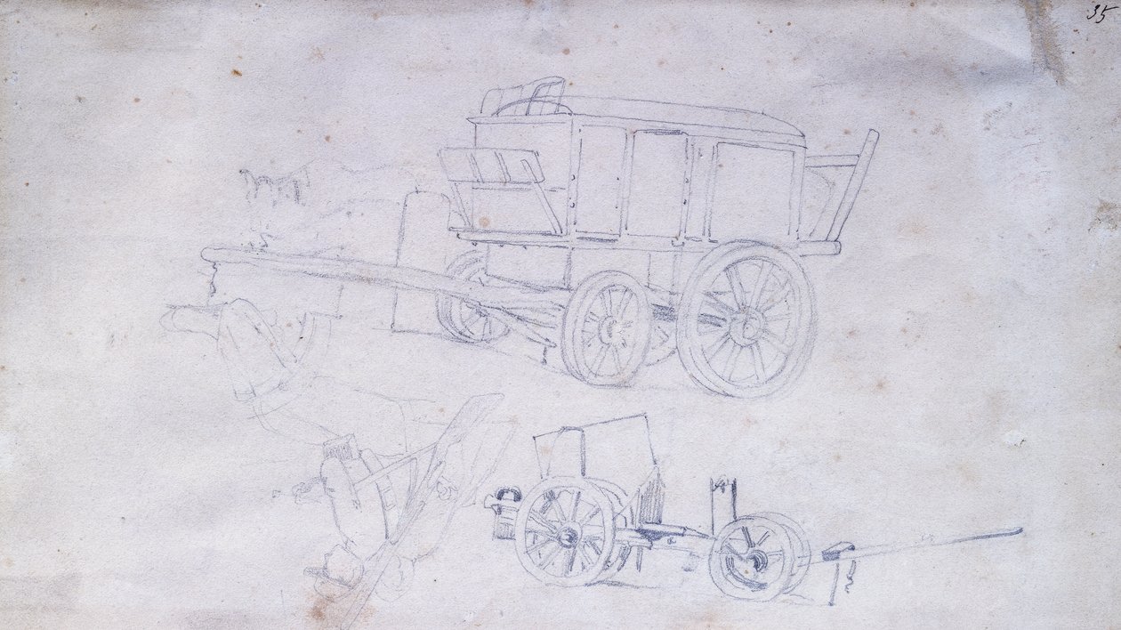 Dva vozíky a dva vojáci od Giovanni Fattori
