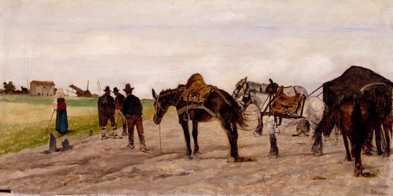 Vůz a rolníci na římském venkově od Giovanniho Fattoriho od Giovanni Fattori