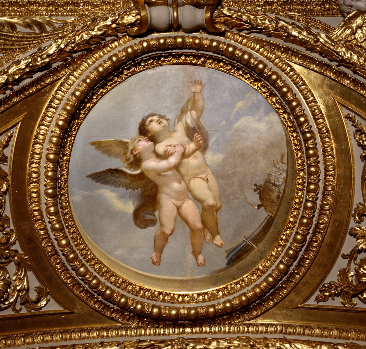 Milovat. Obraz od Giovanniho Romanelliho (1601-1662) zdobící strop Antonínského sálu, ložnice letních bytů královny Anny Rakouské (1601-1666). Kolem 1655-1658. Paříž, muzeum Louvre. od Giovanni Francesco Romanelli