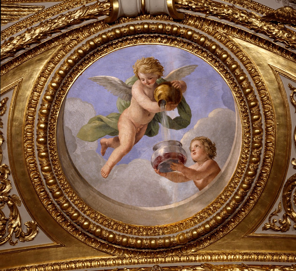 Láska ke kontinenci. Obraz od Giovanniho Romanelliho (1601-1662) zdobící strop Antonínského sálu, ložnice letních bytů královny Anny Rakouské (1601-1666). Kolem 1655-1658. Paříž, muzeum Louvre. od Giovanni Francesco Romanelli