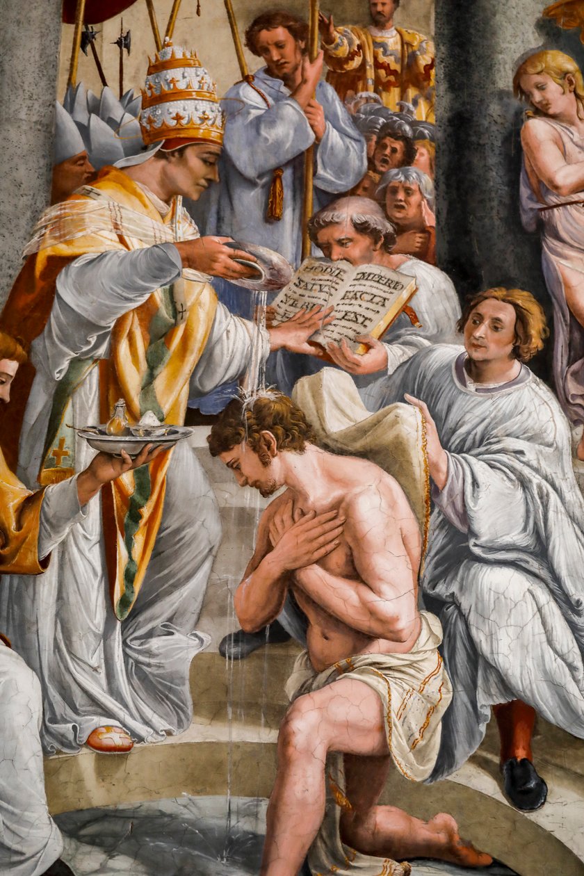 Konstantinův křest papežem Silvestrem 1. 1517-1524 (freska) od Giovanni Francesco (c.1488 1528) Penni
