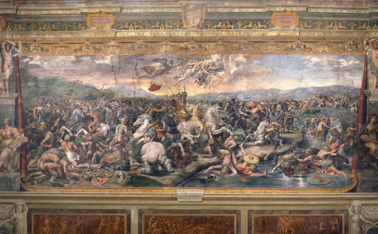Bataille du pont Milvius - Bitva o Milvijský most - Penni, Gianfrancesco (1496-1528) - 1517-1524 - Freska - Apoštolský palác, Vatikán od Giovanni Francesco (c.1488 1528) Penni