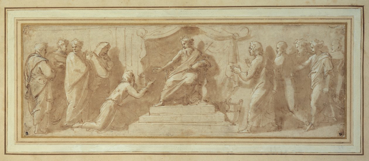 Josef před faraonem (pero a inkoust a mytí na papíře) od Giovanni Francesco (c.1488 1528) Penni
