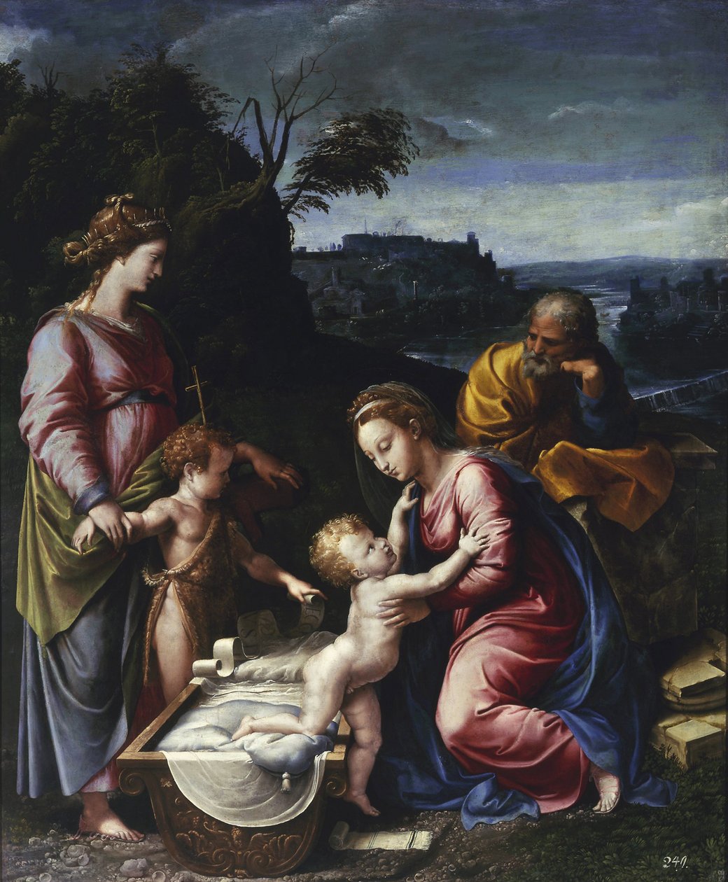 Svatá rodina s mladým Janem Křtitelem a svatou Kateřinou par Penni, Gianfrancesco (1496-1528). Olej na dřevě, rozměr : 115,5x95, ca. 1525, Muzeum Narodowe, Varšava od Giovanni Francesco (c.1488 1528) Penni