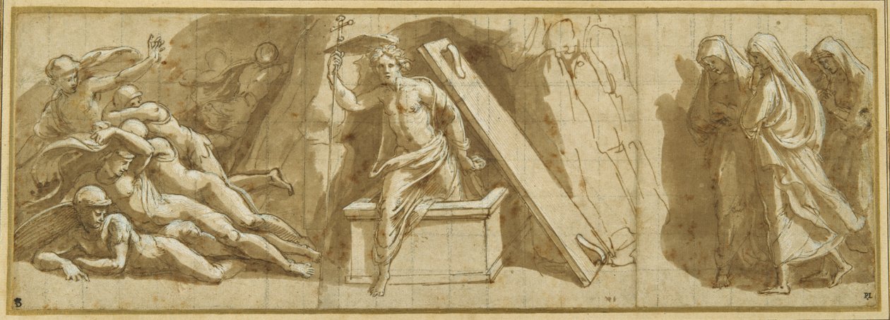 The Resurrection (pero a hnědý inkoust a bílá barva těla na papíře) od Giovanni Francesco (c.1488 1528) Penni