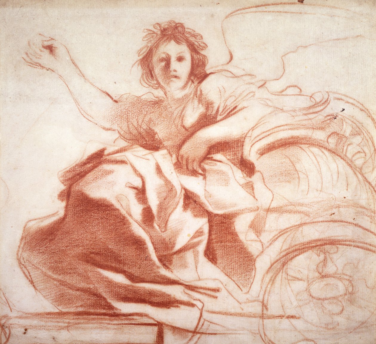 Aurora, cca 1620 (červená křída na papíře) od Giovanni Francesco Barbieri