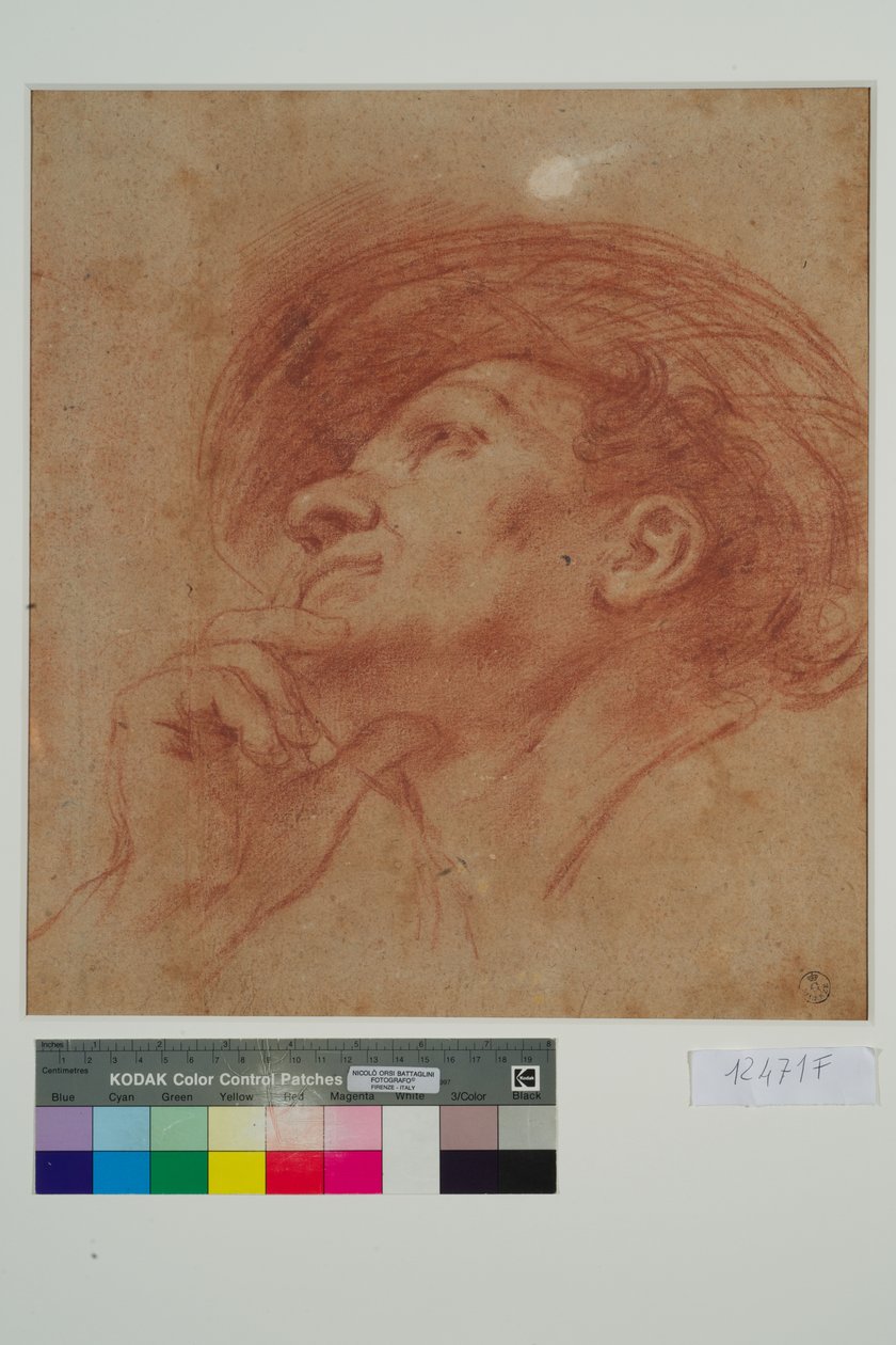 Studie k hlavě proroka Aggea (červená křída na papíře) od Giovanni Francesco Barbieri