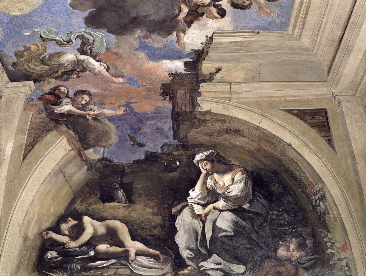 Detail Alegorie noci Sala di Aurora Hall of Dawn, tempera na panelu z roku 1621 od Giovanni Francesco Barbieri