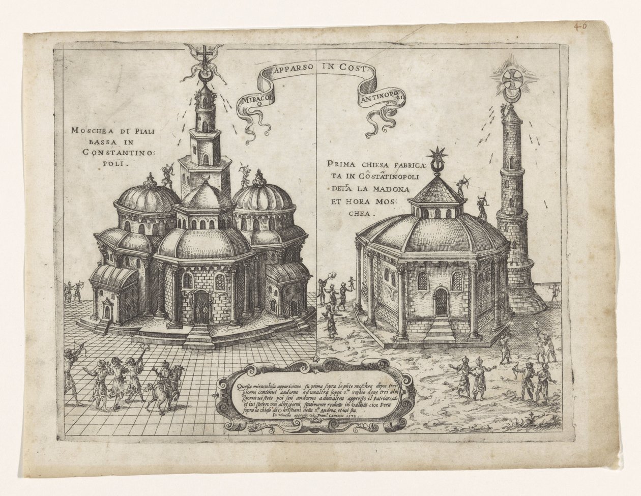 V Konstantinopoli se stal křesťanský zázrak Miracolo apparso v Costantinopolis (název na objektu) od Giovanni Francesco Camocio