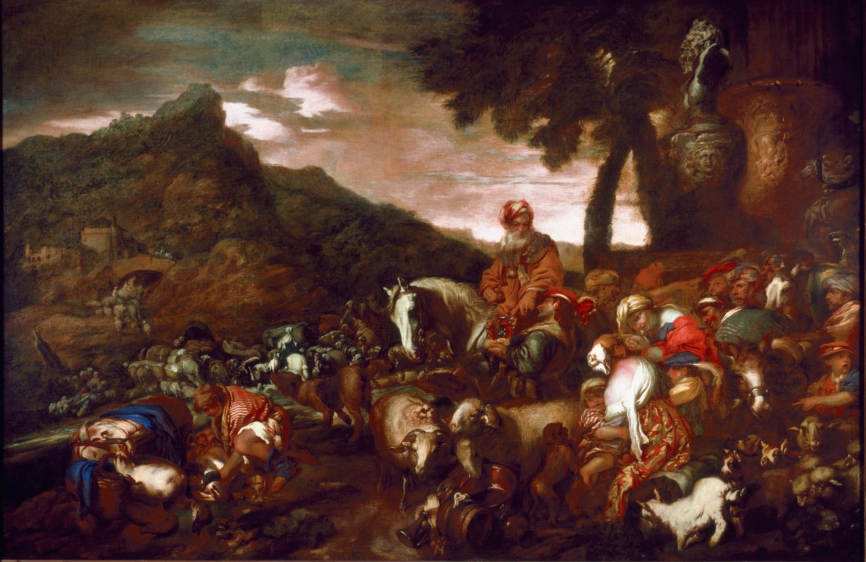 The Journey of Abraham Obraz od Giovanniho Benedetta Castiglione dit il Grechetto (1610-1665) 1654 Galerie Palazzo Rosso Genes od Giovanni Francesco Castiglione