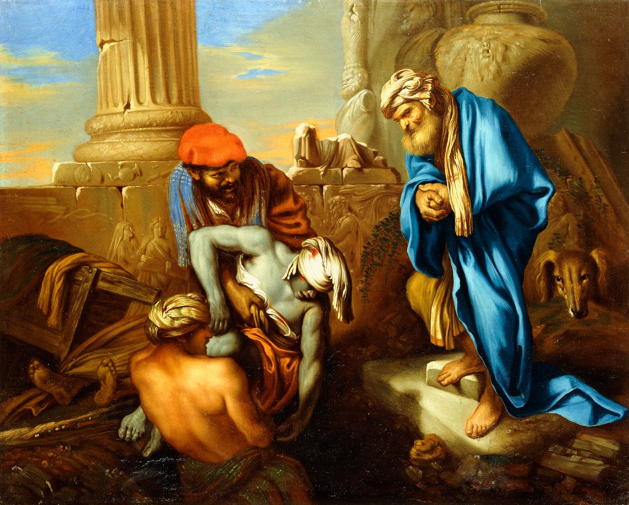 Tobit pohřbíval mrtvé v rozporu s řády Senacheriba, od Giovanni Francesco Castiglione