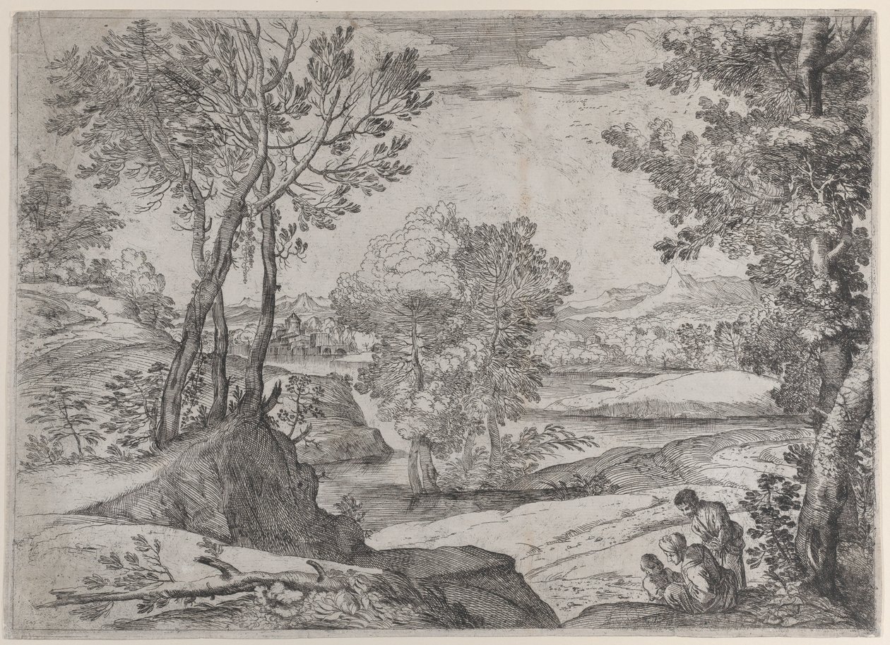 Rodina usazená u řeky, 1643. od Giovanni Francesco Grimaldi