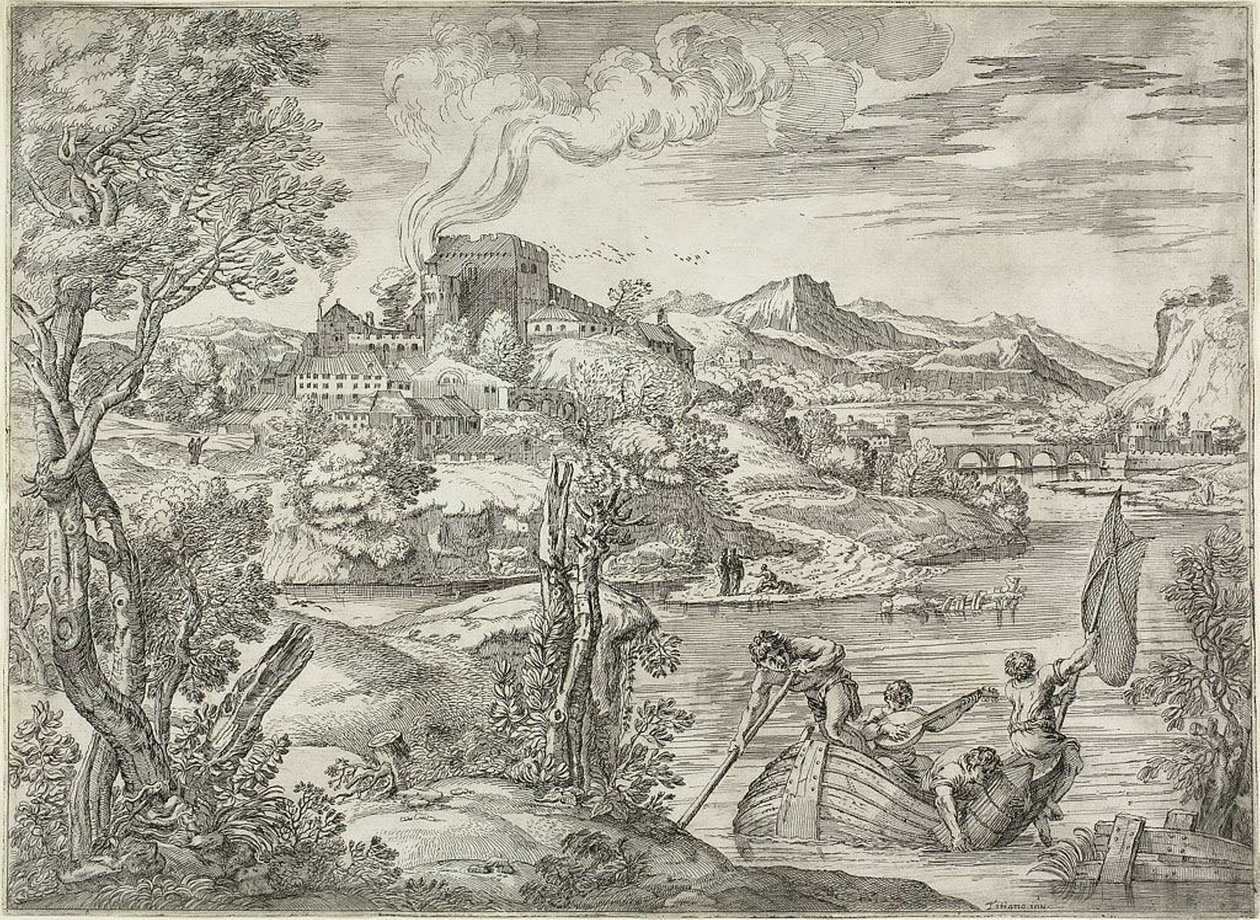Krajina s Luteplayerem od Giovanni Francesco Grimaldi