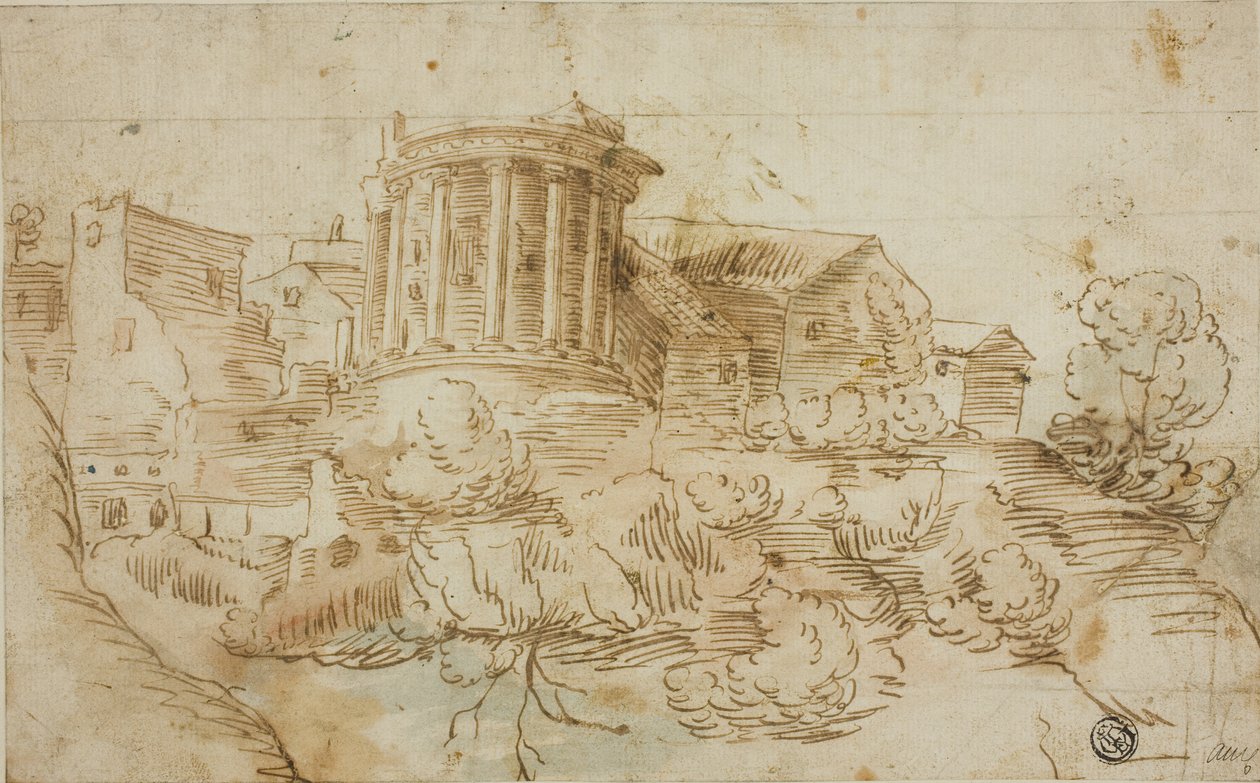 Pohled na Vestin chrám, Tivoli od Giovanni Francesco Grimaldi