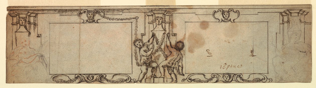 Kresba, projekt vyřezávaného obložení, 1650 od Giovanni Francesco Romanelli