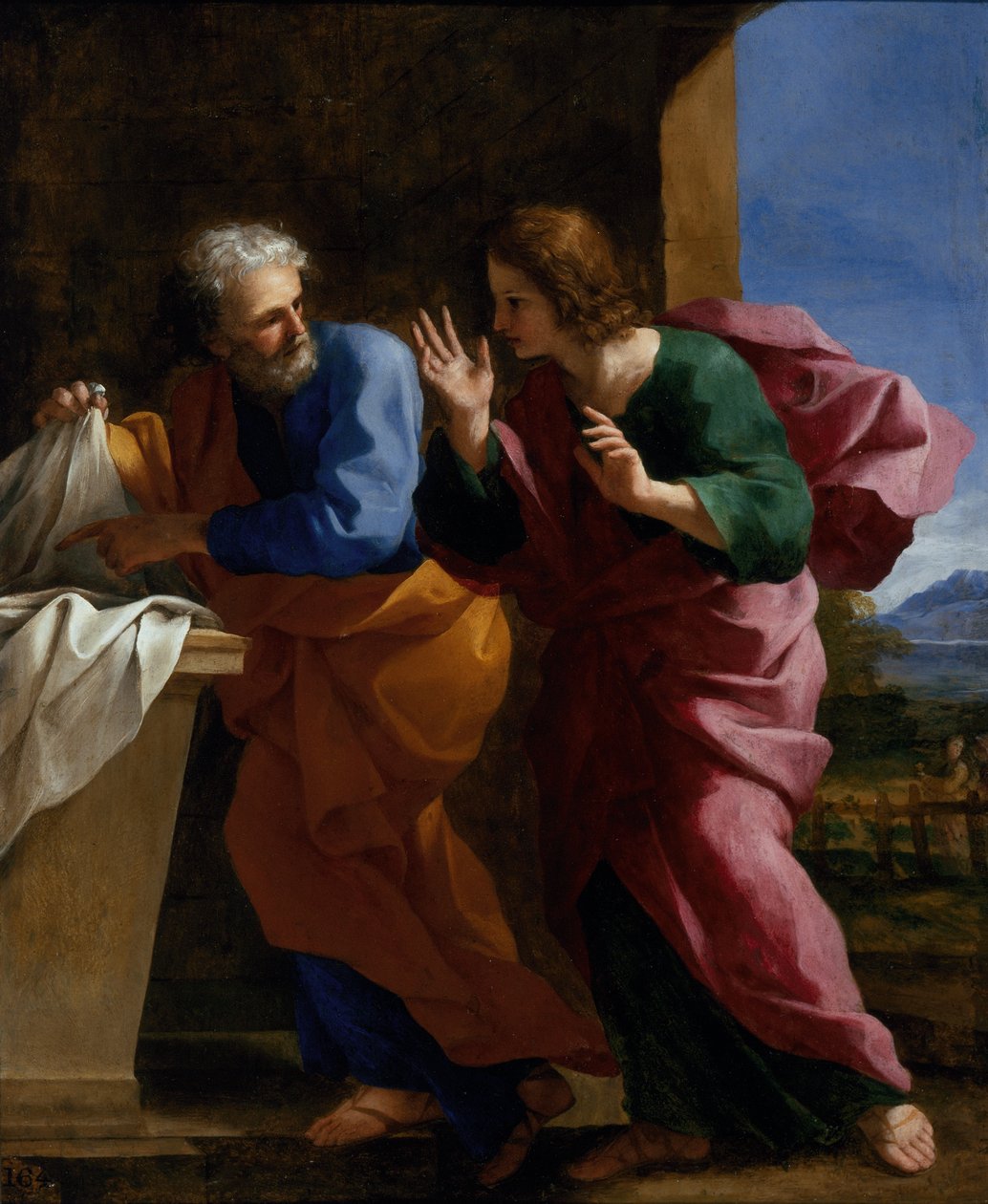 Svatý Jan a svatý Petr u Kristova hrobu od Giovanni Francesco Romanelli