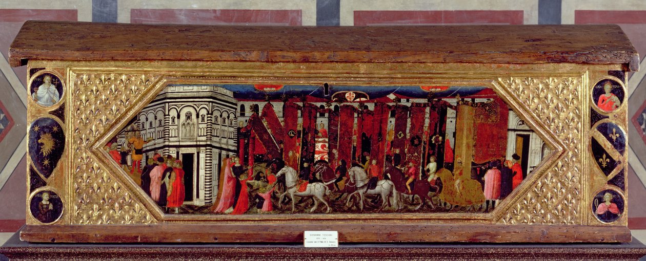 Cassone zdobený výjevem Palio of S. Giovanni (tempera na panelu) od Giovanni Francesco Toscani
