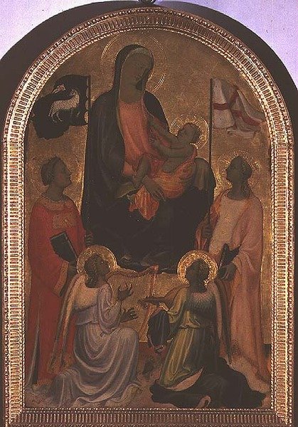 Madona s dítětem se svatým Štěpánem a svatou Uršulou (tempera na panelu) od Giovanni Francesco Toscani