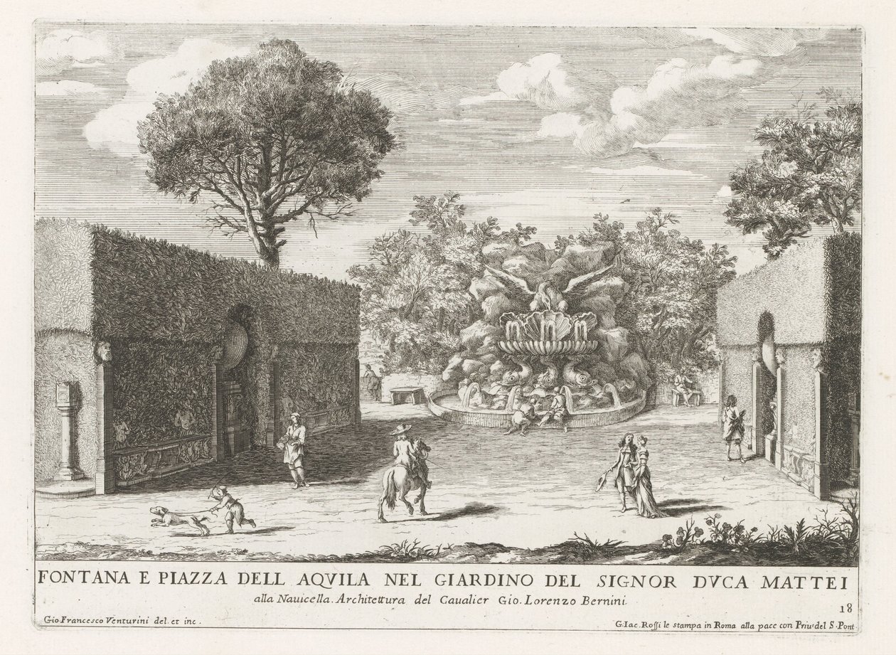 Fontein se setkal s adelaar v de tuinen van de Villa Celimontana te Rome Fontána a piazza del aquila v zahradě pana vévody Mattei (...) (titul na objektu) Fontány v palácích a zahradách Říma (název série) Fonteinen in de paleizen en tuinen van R od Giovanni Francesco Venturini
