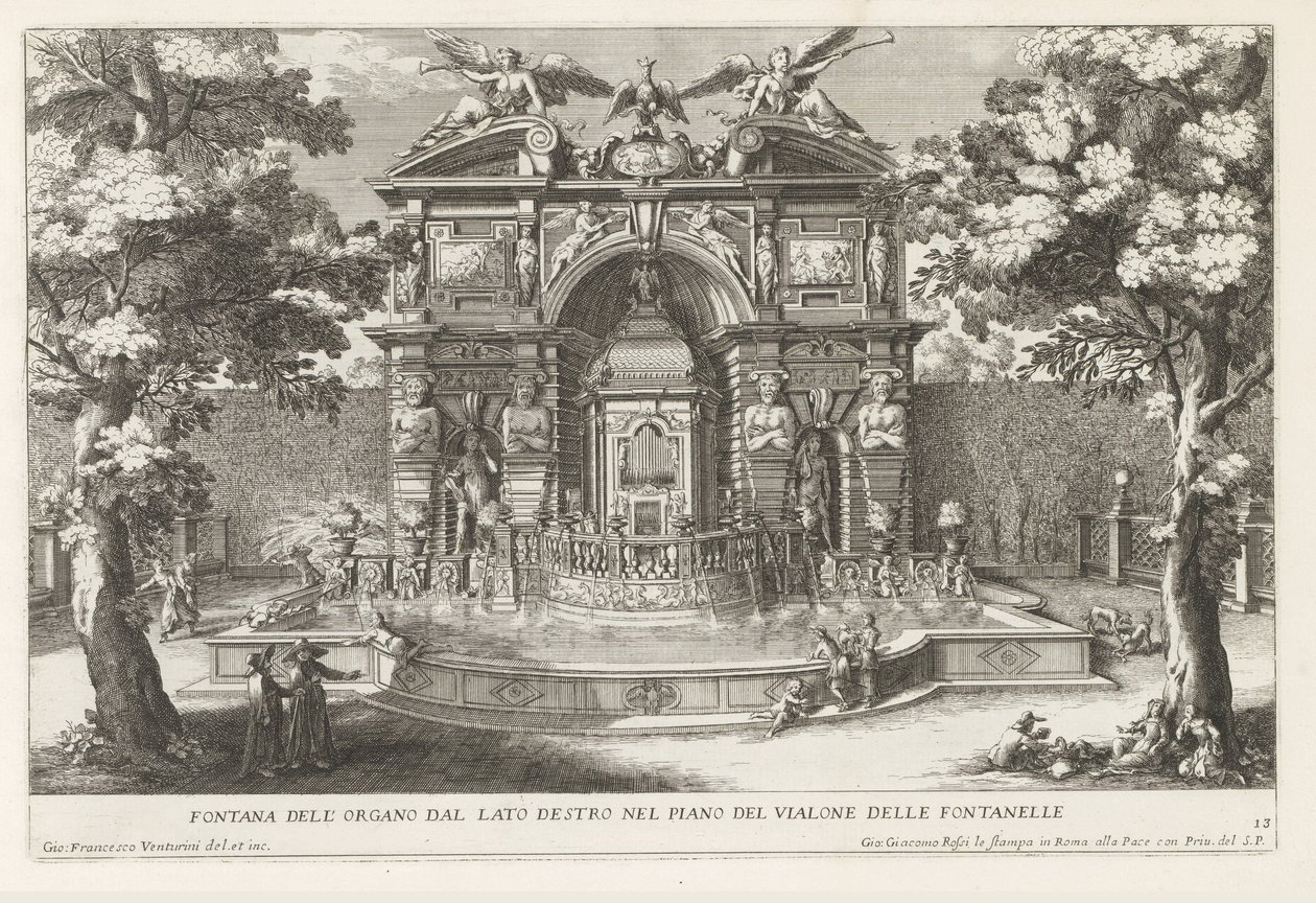 Fontein se setkal s hydraulisch orgelem v de tuinen van de Villa d