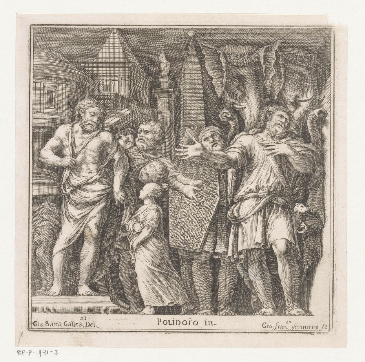 Skupina postav a dva sloni ve městě od Giovanni Francesco Venturini