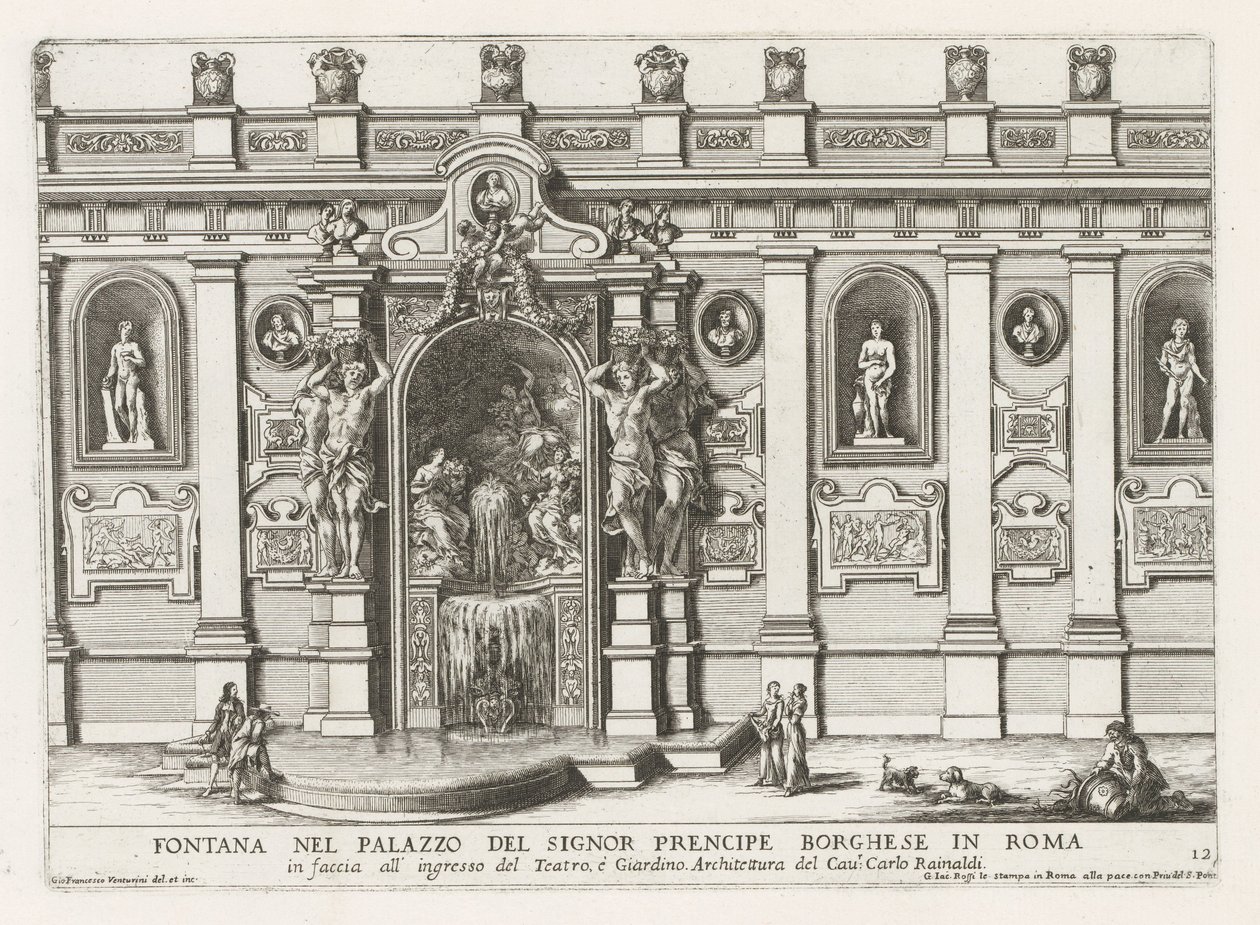 Nymphaeum v de binnenplaats van het Palazzo Borghese te Rome Fontána v paláci Signor prencipe Borghese v Římě (...) (název na předmětu) Fontány v palácích a zahradách Říma (název série) Fonteinen in de paleizen en tuinen van Rome (série od Giovanni Francesco Venturini