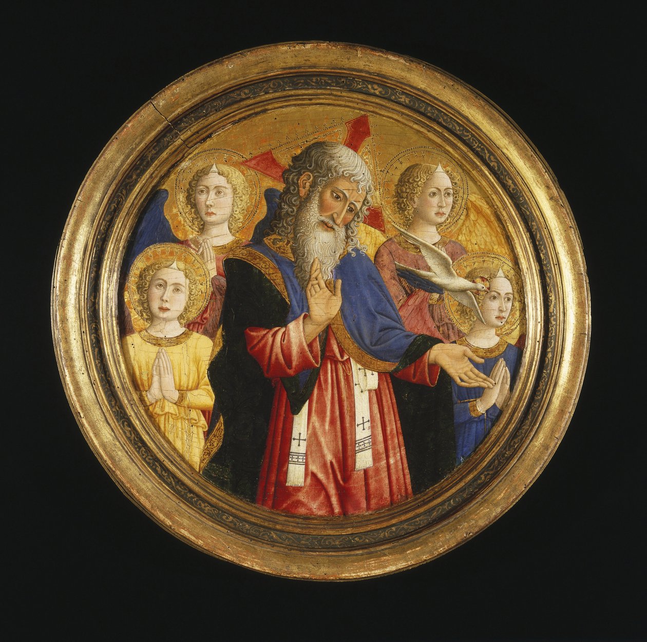 Bůh Otec se čtyřmi anděly a holubicí Ducha svatého, cca 1460 od Giovanni Francesco da Rimini