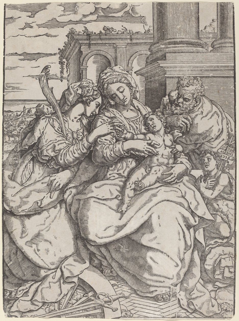 Madonna a dítě se svatou Kateřinou od Giovanni Gallo after Marco Pino
