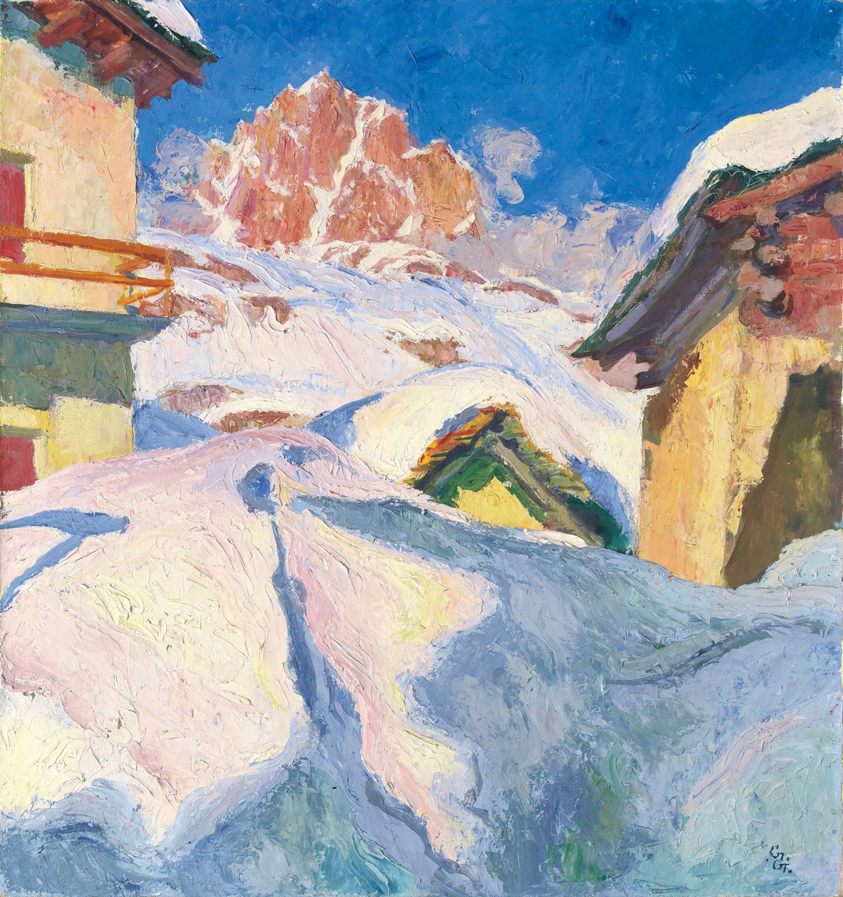 Capolago v zimě s výhledem na Piz Lagrev, 1928 od Giovanni Giacometti