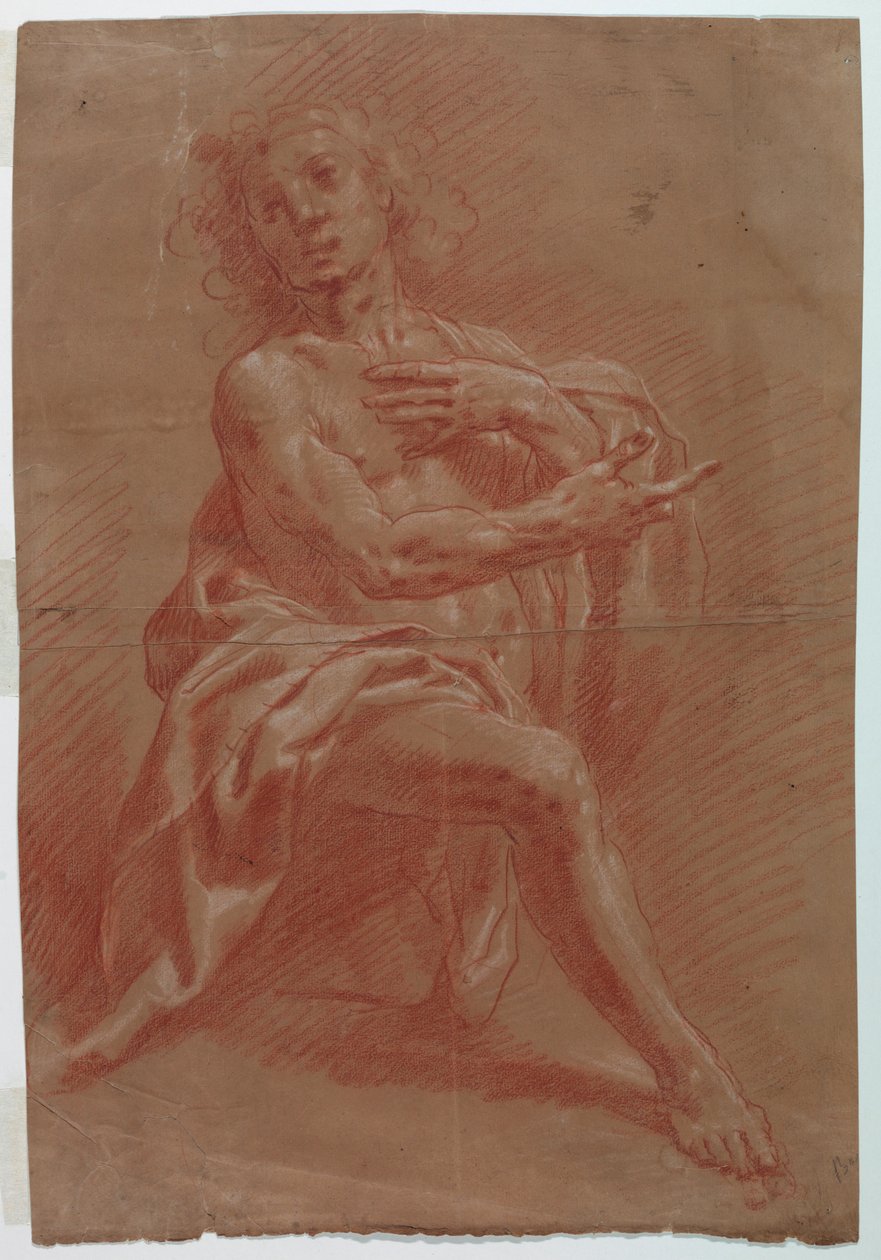 Kresba Klečící muž pro Klanění pastýřů, 1601-1650 od Giovanni Giacomo Barbelli