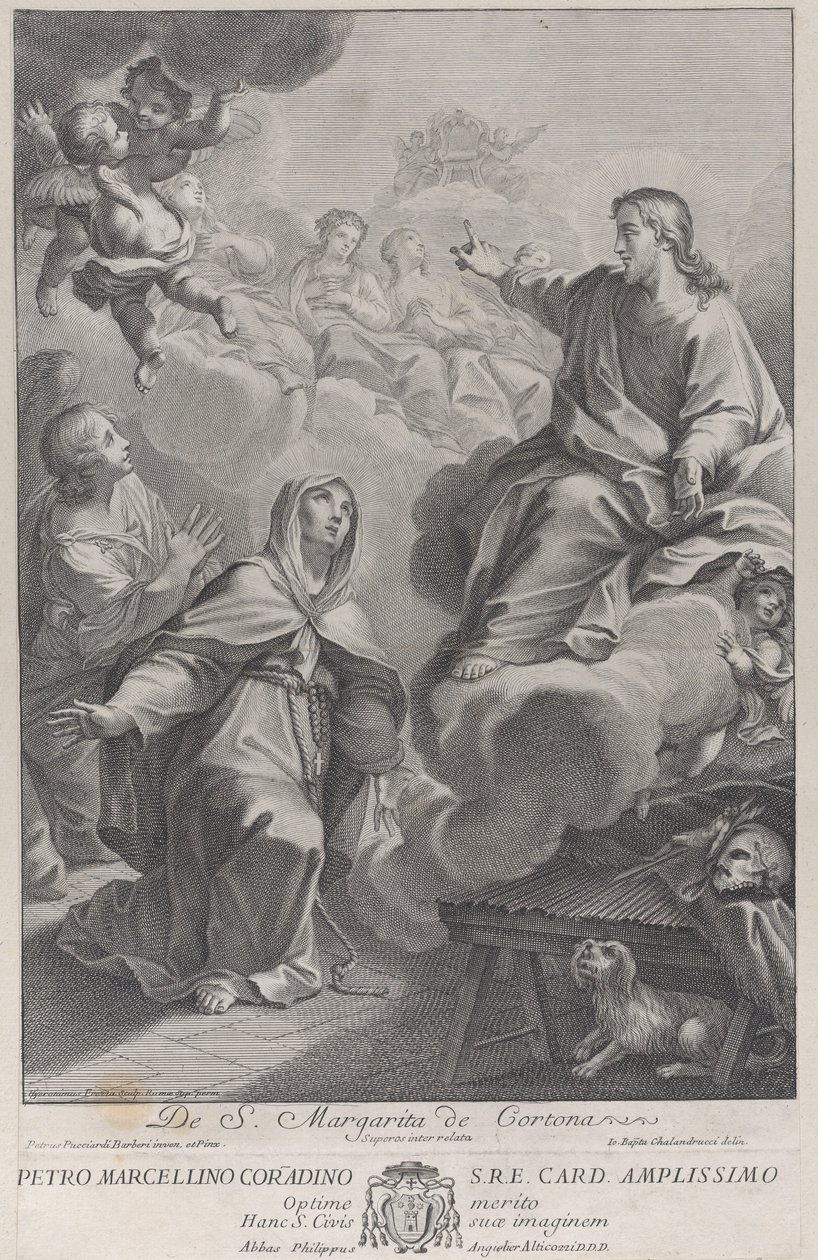 Svatá Margarita z Cortony, klečící před Kristem, po Pietro Andrea Pucciardi ..., ca. 1702-1741 od Giovanni Girolamo Frezza