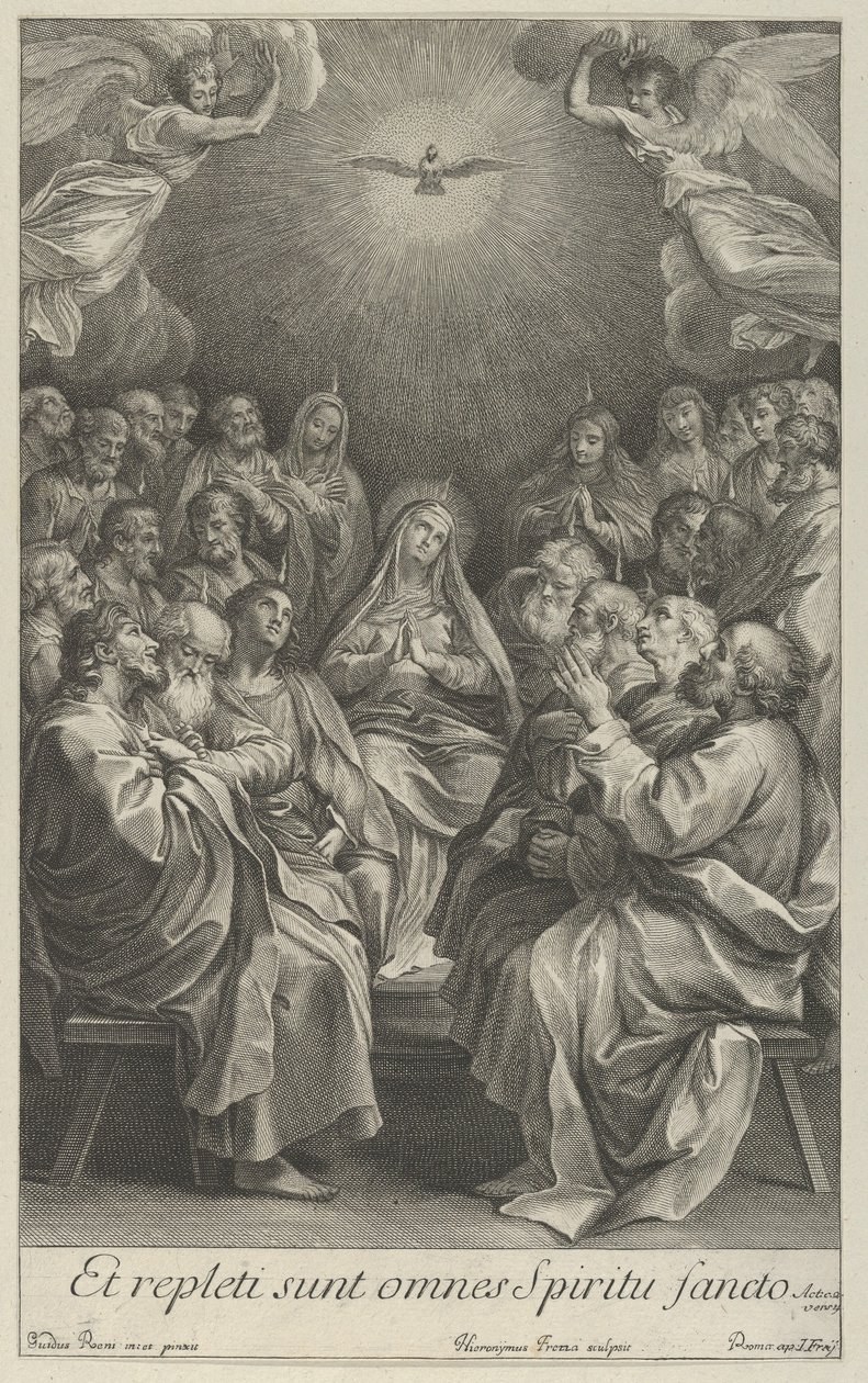Panna s apoštoly vzhlíží ke Svaté holubici a dvěma andělům, po Reni, 1700-50. od Giovanni Girolamo Frezza