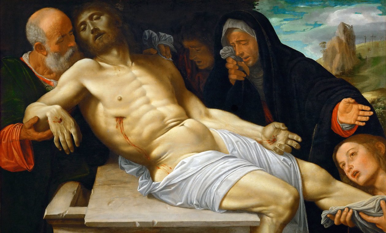 Renesance: Oplakávání Krista par Savoldo, Giovanni Girolamo (1480/85-1548), asi 1515-1520. Olej na dřevě, 72,5x118,5. Uměleckohistorické muzeum, Vienne od Giovanni Girolamo Savoldo