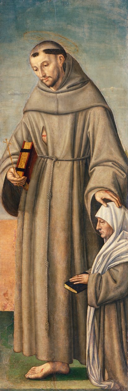 Svatý František a komisař, závěs triptychu zobrazujícího Narození Páně se svatými Františkem a Bartolomějem se dvěma dárci od Giovanni Girolamo Savoldo